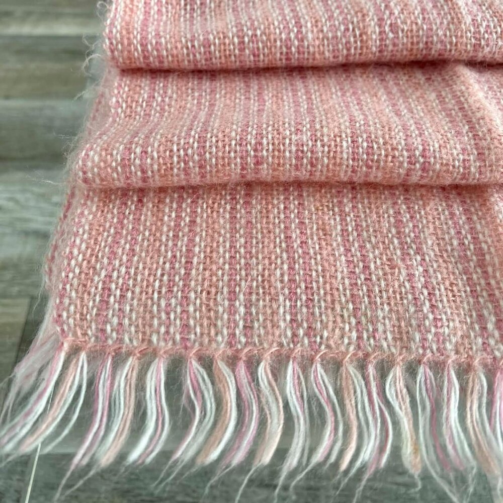 Pink, Ivory & Blush Striped Brushed Halo Open-Weave Artisan Scarf w/ Fringe – OS